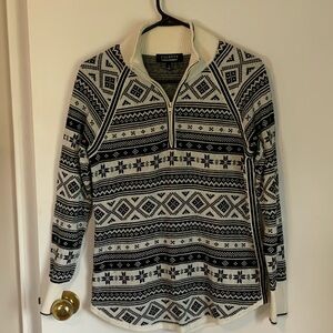Talbots Themawarmth Black & White Fair Isle Print  Knit 1/4 Zip Sweater